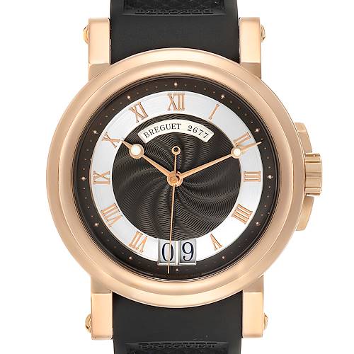 Photo of Breguet Marine Big Date Rose Gold Ruber Strap Mens Watch 5817 Box Papers