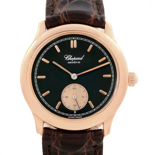 Photo of Chopard Classique Rose Gold Black Dial Brown Strap Mens Watch 16-1168