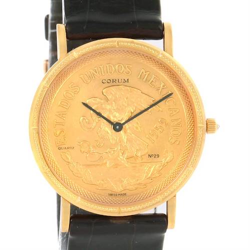 Photo of Corum 20 Pesos Year 1959 18K Yellow Gold Coin Black Leather Watch