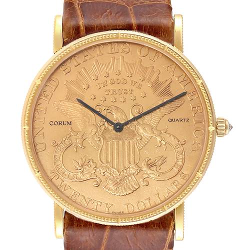Photo of Corum Coin 20 Dollars Double Eagle Yellow Gold Brown Strap Mens Watch