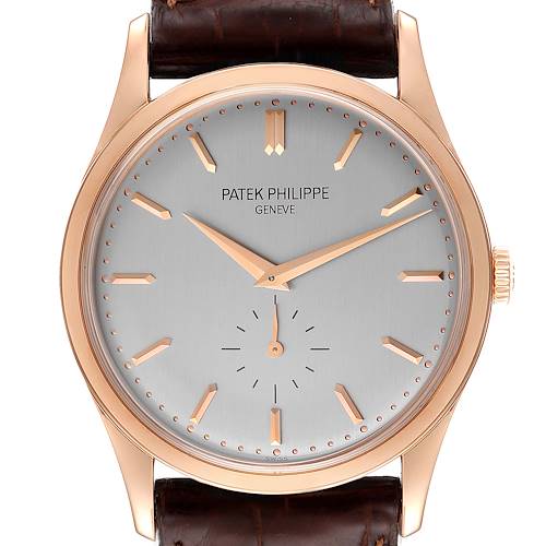 Photo of Patek Philippe Calatrava 18k Rose Gold Silver Dial Mens Watch 5196 5196R