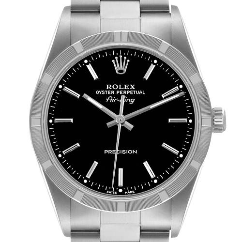 Photo of Rolex Air King Black Dial Steel Engine Turned Bezel Mens Watch 14010 Box Papers