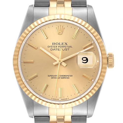 Photo of Rolex Datejust Champagne Dial Mens Watch 16233 Box Service Card
