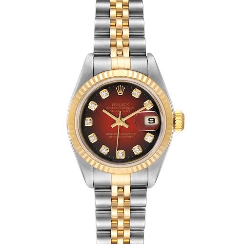 Photo of Rolex Datejust Steel Yellow Gold Red Vignette Diamond Dial Ladies Watch 79173