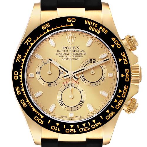 Photo of Rolex Daytona Yellow Gold Champagne Dial Ceramic Bezel Mens Watch 116518 Unworn