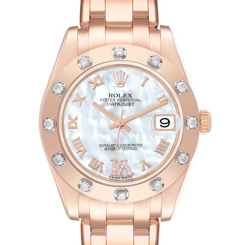 Photo of Rolex Pearlmaster MOP Dial Everose Diamond Ladies Watch 81315 Box Card