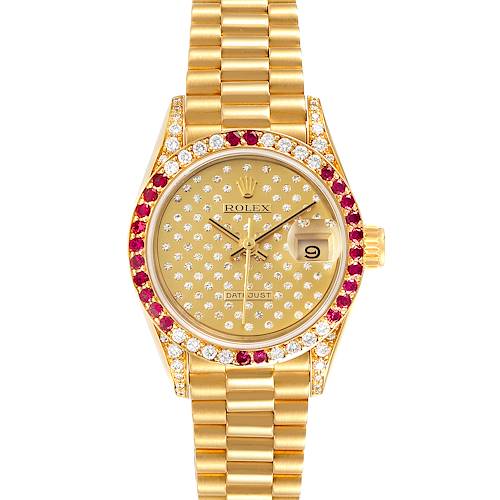 Photo of Rolex President 26 Yellow Gold Pave Diamond Ruby Ladies Watch 69038