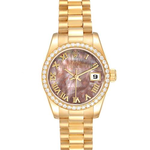Photo of Rolex President Yellow Gold Mother of Pearl Diamond Ladies Watch 179138 Box Papers