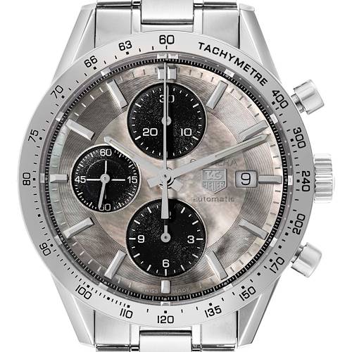 Photo of Tag Heuer Carrera Steel Mother Of Pearl Dial Chronograph Mens Watch CV201P Box Card